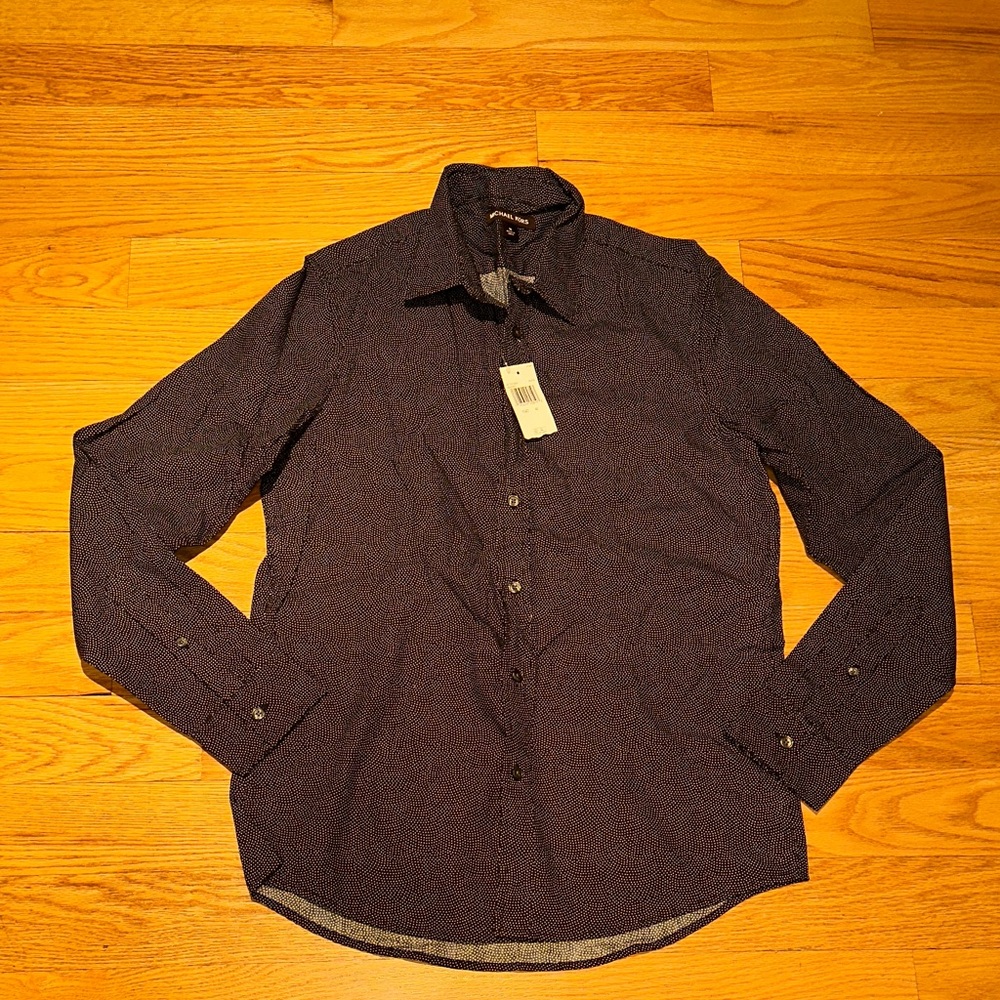 NWT Michael Kors Resort Black Polka Dot Button Down Shirt Size M